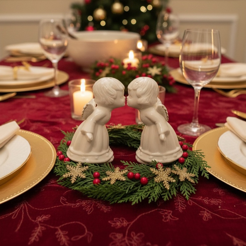 Vintage Kissing Angels Salt & Pepper Holiday Shakers - Picture 1 of 6